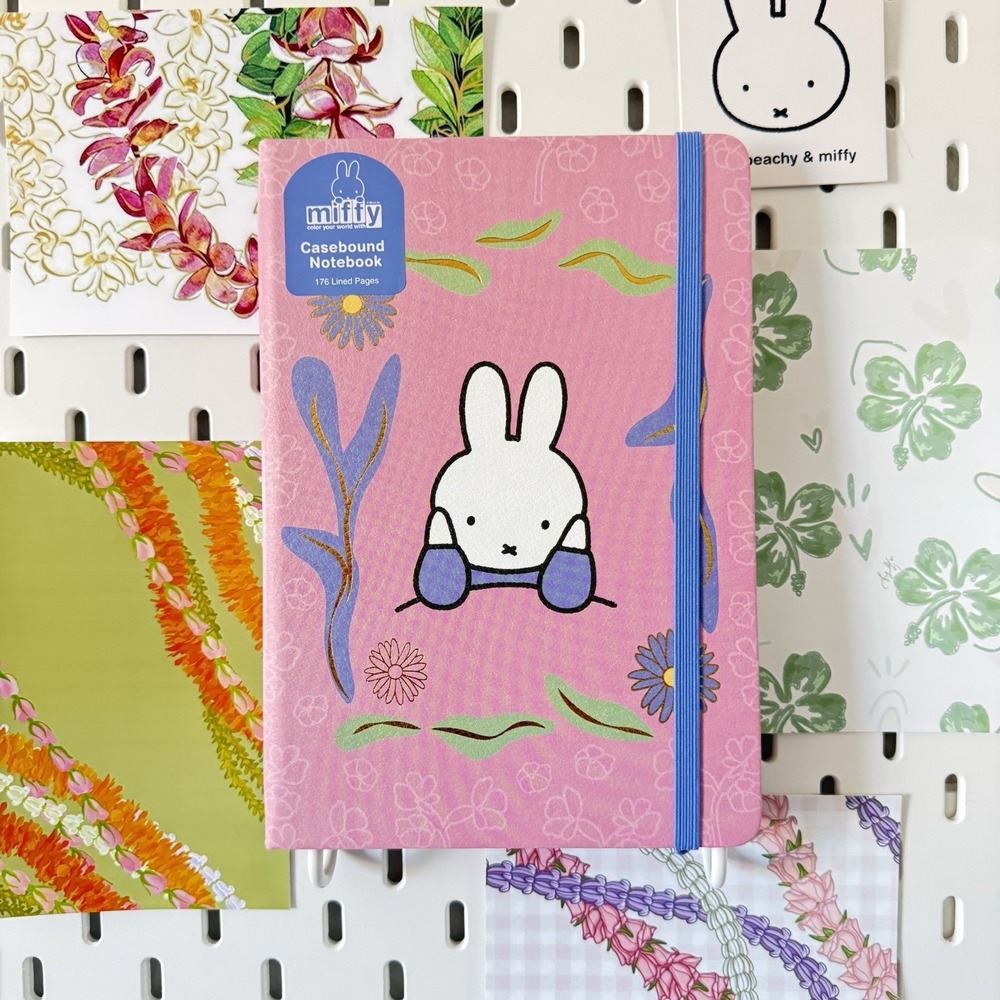 MIFFY Flowers Pink Casebound Notebook 176 Lined Pages Hardcover Journal Elastic